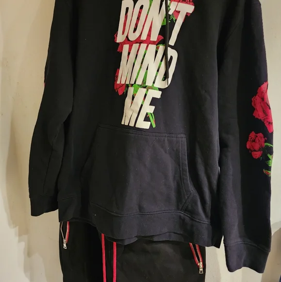 Forever 21 sweat set Rose logo XL joggers L hoody Black & Red new no tags washed - Picture 1 of 15